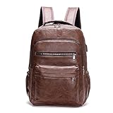 Mochila vintage para computadora portátil, mochila cuero PU con puertos carga USB, mochila universitaria duradera y liviana, elegante bolso hombro aprobado por la aerolínea, mochi