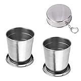 2 Piezas Taza Plegable de Acero Inoxidable, Tazas de Viaje Telescópica Portátil y Reutilizable, Copa de Viaje Plegable con Tapa Protectora y Llavero, para Senderismo Exterior Cámping Deportes, 250ml