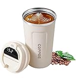 Taza termo cafe para llevar - Taza de Viaje de Acero Inoxidable - Taza térmica portátil A prueba de fugas - Pantalla LED Táctil Inteligente con Temperatura - Doble pared de aislamiento - 380ml