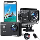 WOLFANG Cámara Deportiva WiFi 4K 60FPS GA300, Videocámara 8xZoom 24MP, Cámara Acuática Sumergible 40M con Micrófono Dual, 170° Gran Angular, EIS Mejorado, 2.4G Control Remoto, 2x1350mAh Baterías
