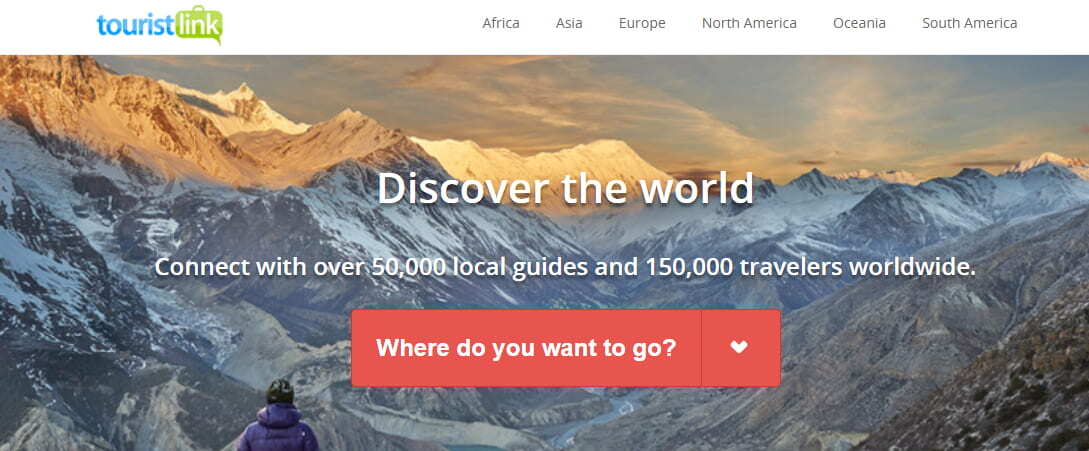 Touristlink plataforma social de viajes y página de inicio de la comunidad.