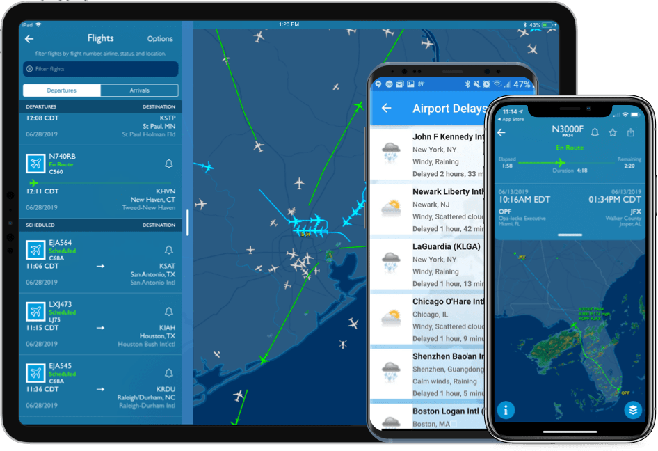Aplicaciones FlightAware para iOS y Android.