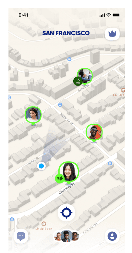 Vista previa de la aplicación Zenly de la ubicación del mapa de amigos.