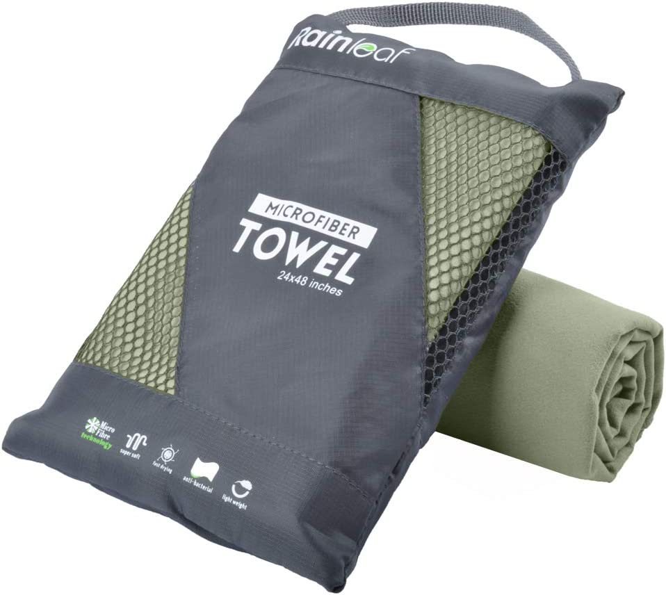 Toalla de microfibra verde de rainleaf en bolsa de transporte