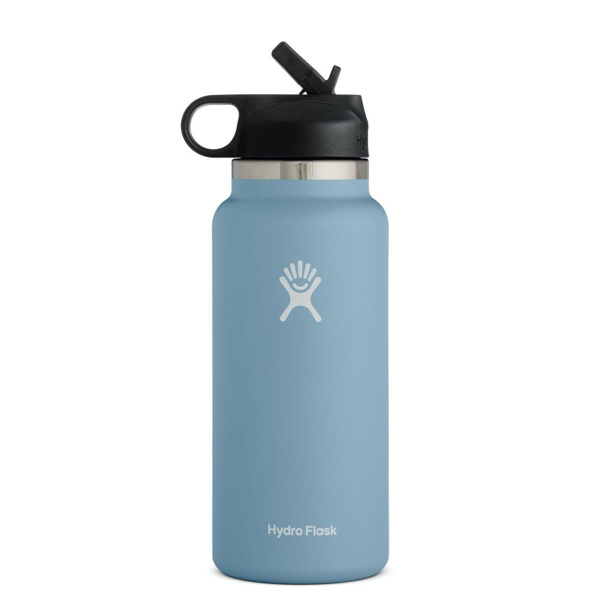 Botella de agua Hydro Flask de boca ancha azul con pajita