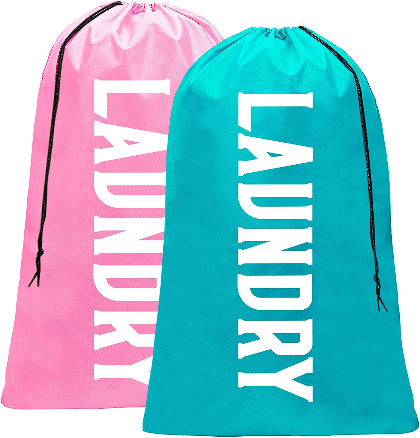 bolsa de lavandería con cordón rosa y azul de Amazon